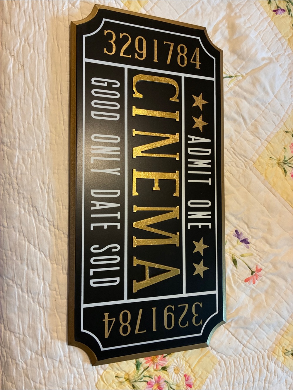 Hobby Lobby Black and Gold Cinema Ticket Wall Sign
